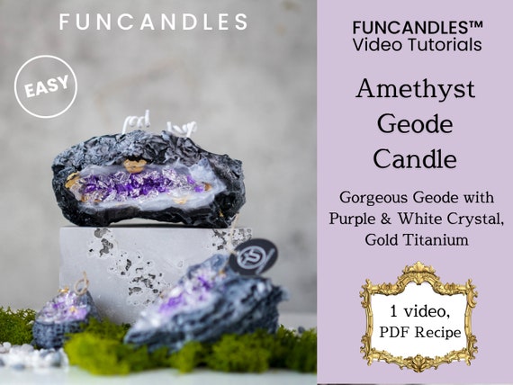 AMETHYST GEODE crystal candle making course • gold titanium, purple & white crystal candle recipe, good for beginners