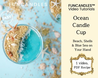 OCEAN CUP candle making course • blue sea & beach container candle, gel wax cup candle, good for beginners