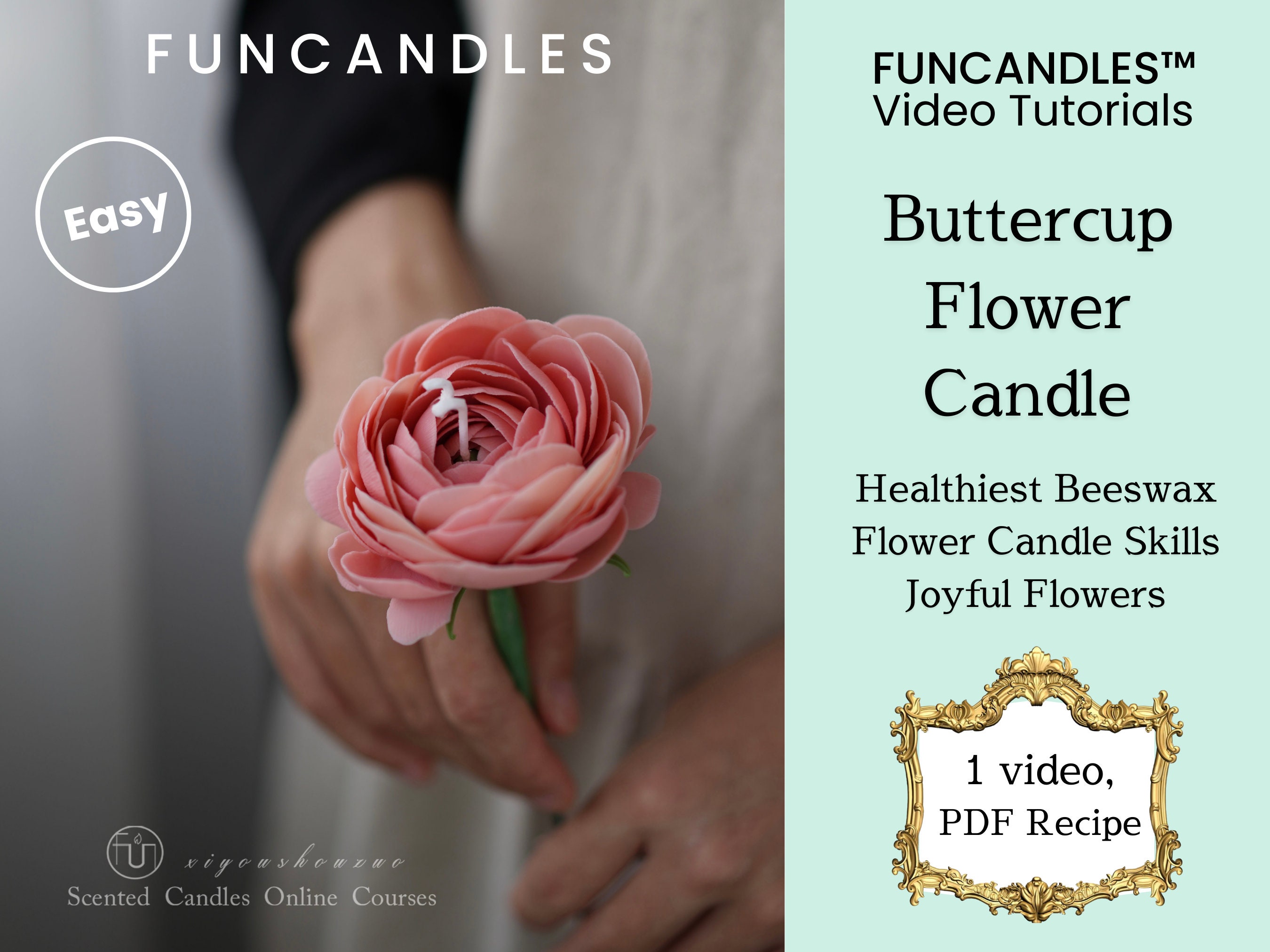 BUTTERCUP Flower Candle Making Course Healthy Beeswax Candle, Garden