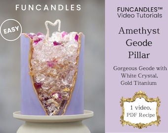 Curso de fabricación de velas de cristal GEODE PILLAR • receta de velas de cristal dorado, titanio, morado y blanco, buena para principiantes