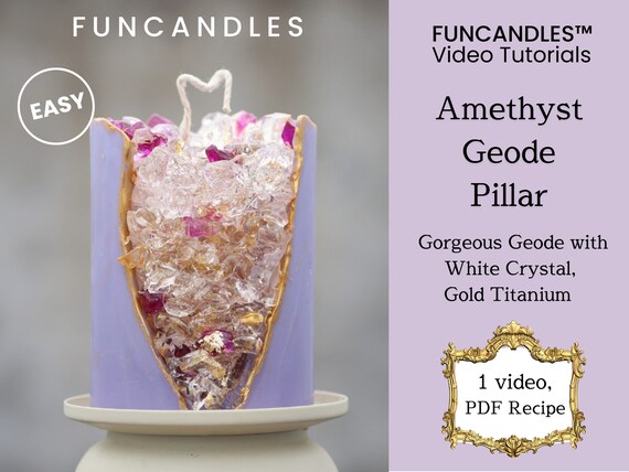 GEODE PILLAR crystal candle making course • gold titanium, purple & white crystal candle recipe, good for beginners