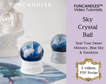 2 en 1 • Curso de fabricación de velas y bases con BOLA DE CRISTAL DEL CIELO • receta de bola de cristal transparente, vela celeste y vela de cera en gel, buena para principiantes