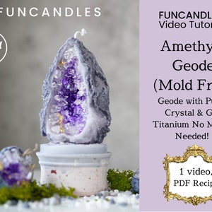 AMETHYST GEODE crystal candle making course • no mold is needed, gold titanium, purple & white crystal candle recipe, good for beginners