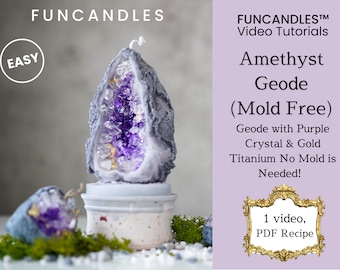 Curso de fabricación de velas de cristal con GEODA DE AMATISTA • no se necesita molde, receta de velas de cristal de titanio dorado, violeta y blanco, buena para principiantes