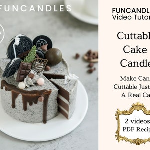 CUTTABLE CAKE candle making course • birthday cake candle recipe, soft chocolate dessert candle, oreo baked candle, cut with a knife