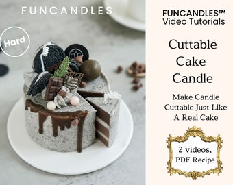 SNIJBARE CAKE cursus kaarsen maken • recept voor verjaardagstaartkaarsen, dessertkaars van zachte chocolade, oreo gebakken kaars, gesneden met een mes