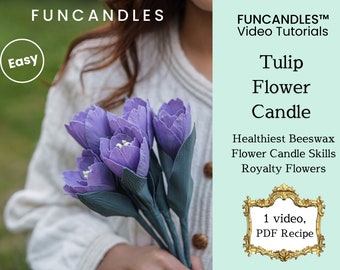 Curso de fabricación de velas de flores de TULIPÁN • vela de cera de abejas saludable, receta de velas de tulipán morado, buena para principiantes