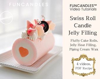 4-in-1 pack • JELLY SWISS ROLL baking candle making course • strawberry, gel wax, piping cream wax, soy and beeswax food candle recipe