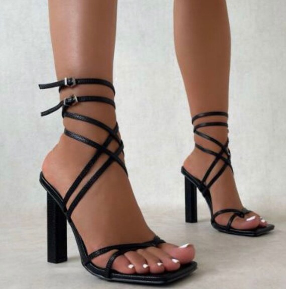 Solid Color Strappy Heel Sandals | Etsy 