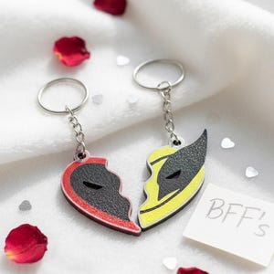 Deadpool and Wolverine Split Heart Keychain Set