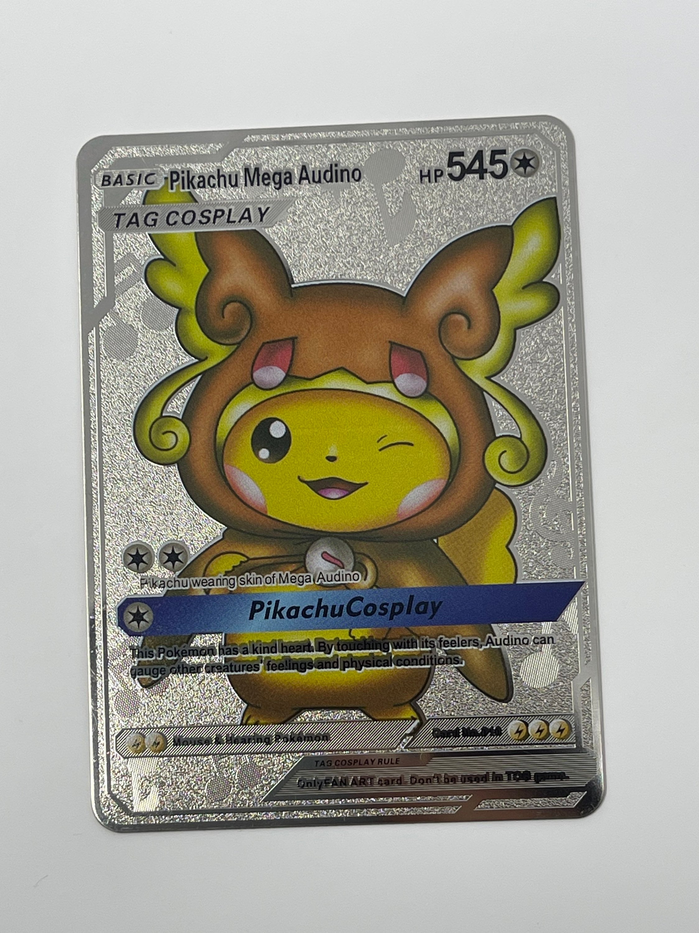 Hard Silver Cosplay Pikachu Mega Audino Pokmon Card. - Etsy Hard Silver Cosplay Pikachu Mega Audino Pokmon Card. - Etsy