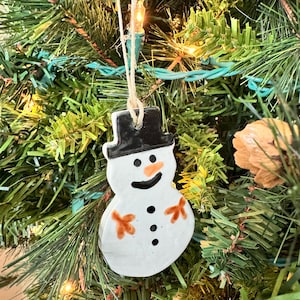 Handmade Christmas Ornament, snowman, Handmade pottery, Christmas decoration, holiday decor, Christmas Tree