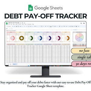 Rastreador de pago de deuda simple Hojas de cálculo de Google, Calculadora de pago de deuda, Hojas de cálculo de seguimiento de deuda de Google, Rastreador de pago de deuda, Rastreador de pago de deuda