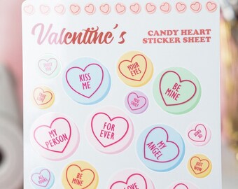 Valentine Candy Heart Sticker Sheet, Candy Heart Stickers, Love Sticker Sheet, Love Heart Stickers, Conversation Heart Stickers, Sticker Set