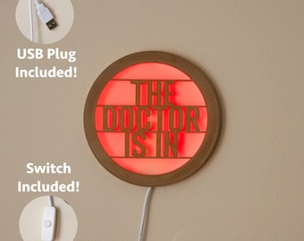 The Doctor Is In usb Light - Mini 5-inch doctor PhD MD is in LED neon sign with switch