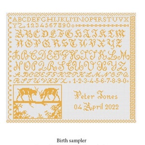 Birth sampler based on a French antique- pdf cross stitch pattern