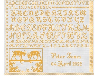 Birth sampler based on a French antique- pdf cross stitch pattern