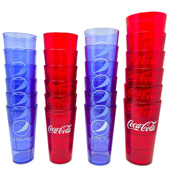 6 20-32oz Restaurant Grade Red-Blue Coca Cola-Pepsi Heavy-Duty Plastic Tumblers - Reusable, Shatterproof, Stackable, BPA Free Drinkware Cups