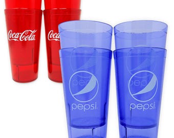 The Kitchen Boutique Coca-Cola & Pepsi Tumblers, 20oz/22oz/24oz/32oz – 4 Pack - Heavy-Duty, Shatterproof, Reusable, Stackable, BPA Free