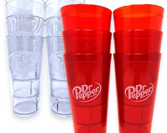 The Kitchen Boutique Red & Clear Dr. Pepper Tumblers, 20oz/24oz/32oz – 2,4, or 6 Pcs -Heavy-Duty, Shatterproof, Reusable,Stackable, BPA Free