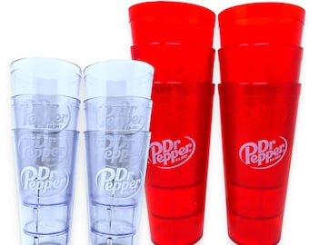 The Kitchen Boutique Red & Clear Dr. Pepper Tumblers, 20oz/24oz/32oz – 2,4, or 6 Pcs -Heavy-Duty, Shatterproof, Reusable,Stackable, BPA Free