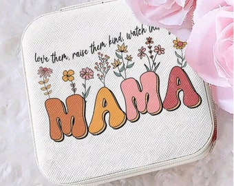 Mothers day gift, Travel Jewelry Case for mom, Groovy Mama flowers jewelry box organizer, Mom birthday gift, Birth flower jewellery case