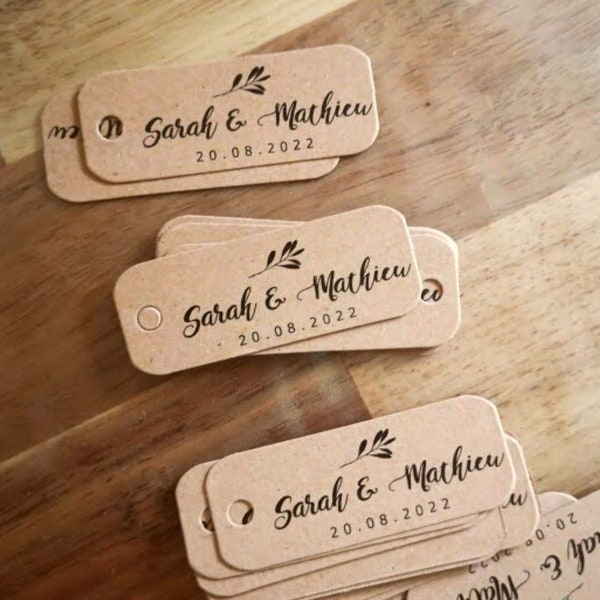 Personalized Wedding Favor tags with names and wedding date , Rustic Wedding Small Kraft Tags Custom, Favor Boxes Tags