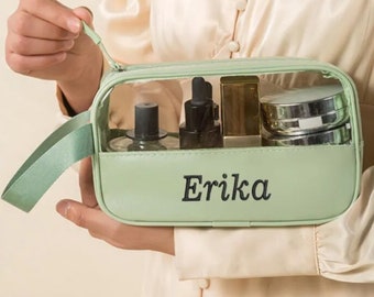 Borsa da toilette personalizzata, Kit trasparente con ricamo del nome, Borsa per il trucco impermeabile, Regalo da donna personalizzato