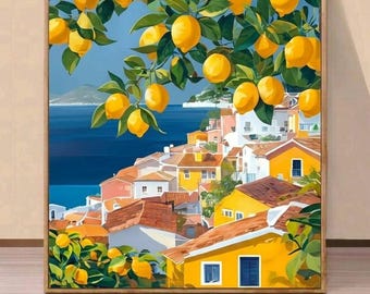 Adult Paint by Numbers Kit - Italy Landscape with Lemons and the Amalfi Coast - DIY Kit with Numbered Canvas - 40 x 50 cm