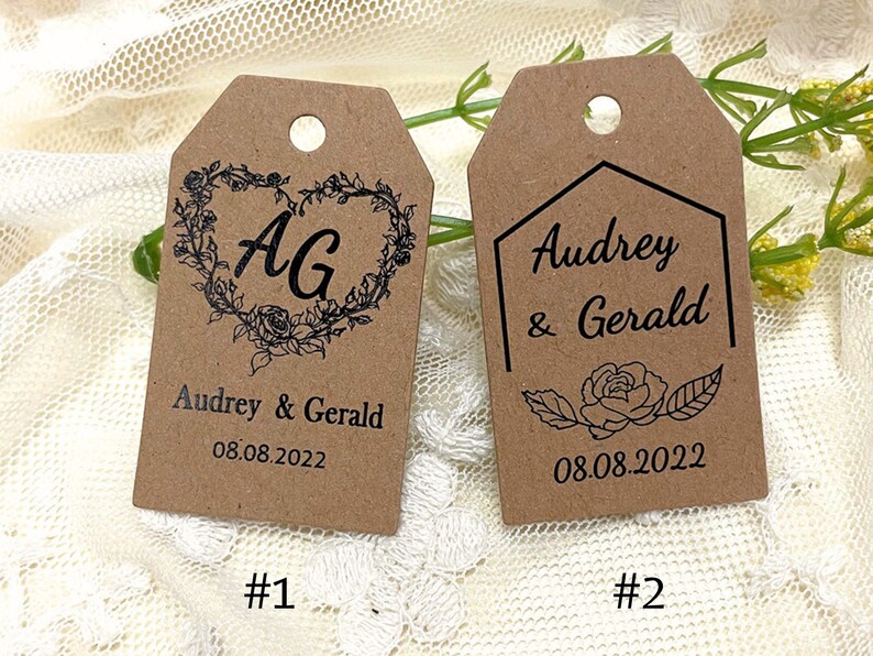 Wedding Favor tags personalized with names and wedding date, Rustic Wedding Kraft Tags Custom Favor Boxes Tags image 7
