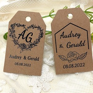 Wedding Favor tags personalized with names and wedding date, Rustic Wedding Kraft Tags Custom Favor Boxes Tags image 5