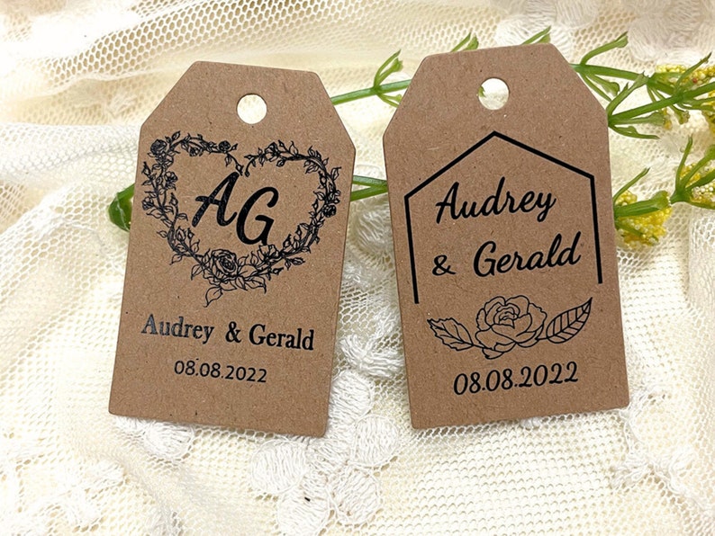 Wedding Favor tags personalized with names and wedding date, Rustic Wedding Kraft Tags Custom Favor Boxes Tags image 5