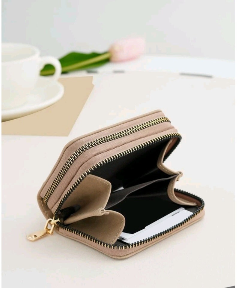 Cash Budget wallet with 2 pockets / cash slots coins, Cash system wallet, Zipper wallet coin purse, Credit card wallet, Suede coin purse image 4