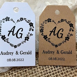 Wedding Favor tags personalized with names and wedding date, Rustic Wedding Kraft Tags Custom Favor Boxes Tags image 2