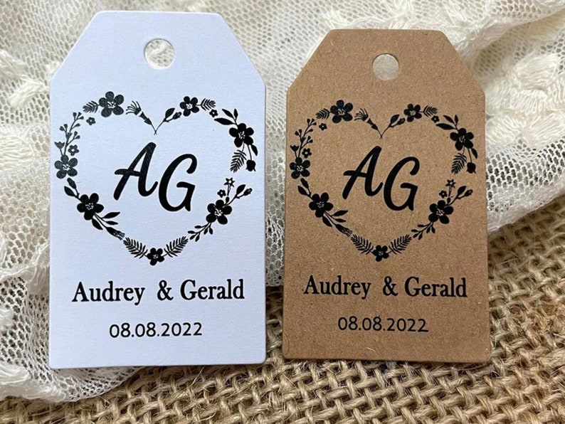 Wedding Favor tags personalized with names and wedding date, Rustic Wedding Kraft Tags Custom Favor Boxes Tags image 2