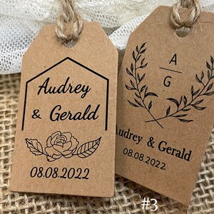 Wedding Favor tags personalized with names and wedding date, Rustic Wedding Kraft Tags Custom Favor Boxes Tags #3