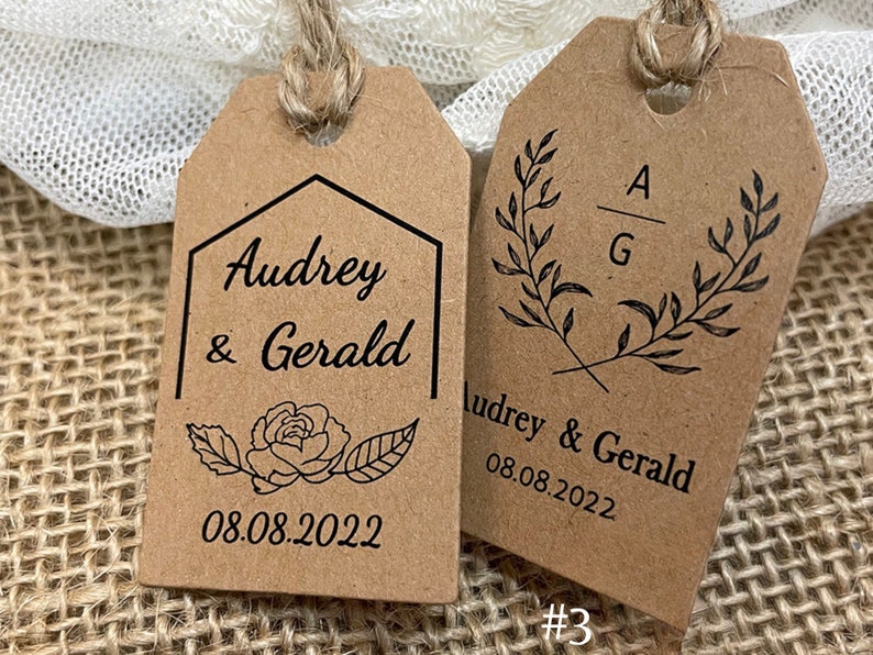 Wedding Favor tags personalized with names and wedding date, Rustic Wedding Kraft Tags Custom Favor Boxes Tags image 8