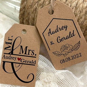 Wedding Favor tags personalized with names and wedding date, Rustic Wedding Kraft Tags Custom Favor Boxes Tags image 3