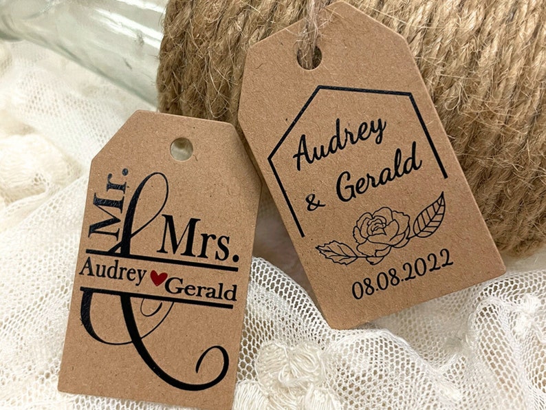 Wedding Favor tags personalized with names and wedding date, Rustic Wedding Kraft Tags Custom Favor Boxes Tags image 3