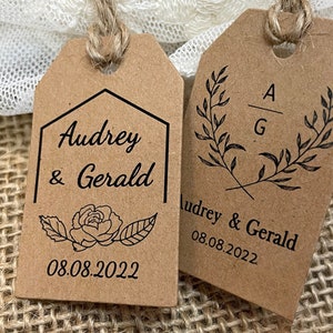 Wedding Favor tags personalized with names and wedding date, Rustic Wedding Kraft Tags Custom Favor Boxes Tags image 1