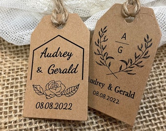 Wedding Favor tags personalized with names and wedding date, Rustic Wedding Kraft Tags Custom  Favor Boxes Tags