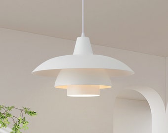 Scandinavian Style Pendant Light with Tiered Shade Detail, Perfect for Kitchen, Dining, Bedroom and Entryway- Modern Nordic