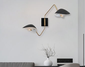 Moderne wandlamp met dubbele verstelbare armen en zwarte tinten, perfect voor keuken, eetkamer, slaapkamer, entree, woonkamer, bureau