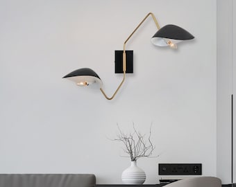 Modern Wall Lamp with Dual Adjustable Arms and Black Shades, Perfect for Kitchen, Dining, Bedroom, Entryway, Living Room, Desk Area