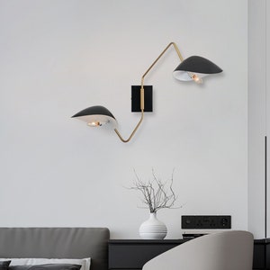 Modern Wall Lamp with Dual Adjustable Arms and Black Shades, Perfect for Kitchen, Dining, Bedroom, Entryway, Living Room, Desk Area