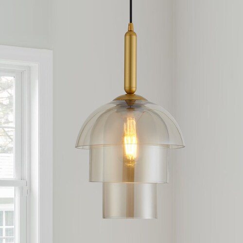 Unique Modern Glass Pendant Light With 3 Glass Shades in Amber Etsy