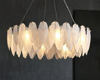 Nordic Coastal Chandelier with Frosted Leaf Glass Shades and Gold Hardware