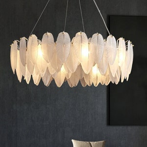 Nordic Coastal Chandelier with Frosted Leaf Glass Shades and Gold Hardware