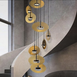 Modern Brass Chandelier: 10-Pendant Abstract LED Light