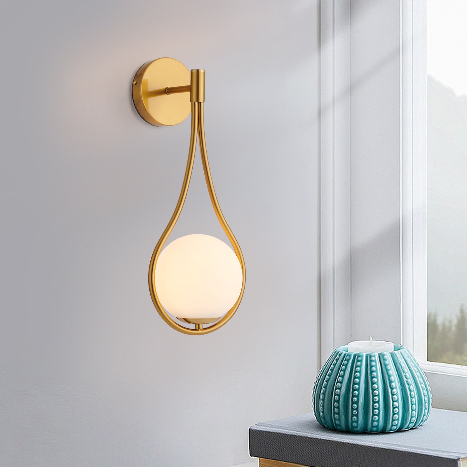 Teardrop Modern Indoor Wall Sconce With Opaque Globe Glass